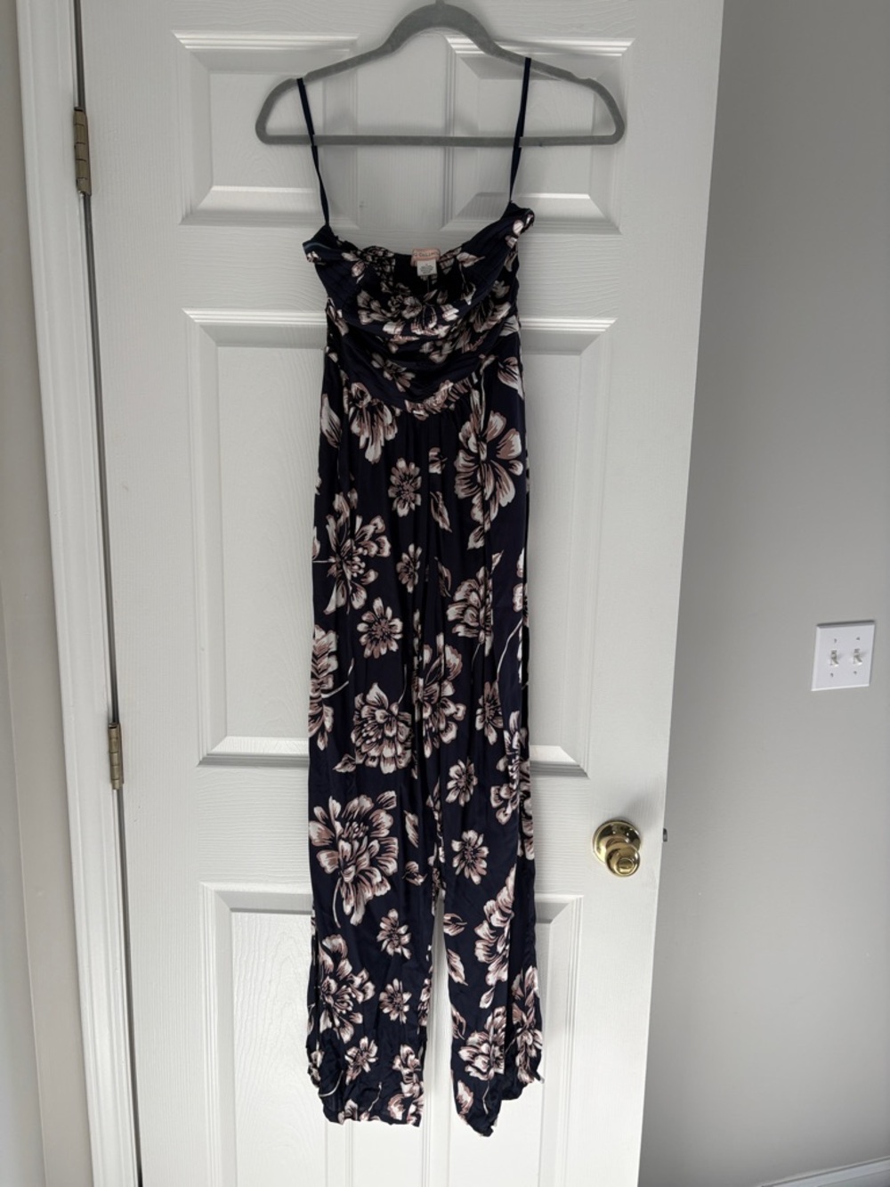 Navy Floral Spaghetti-Strap Jumpsuit